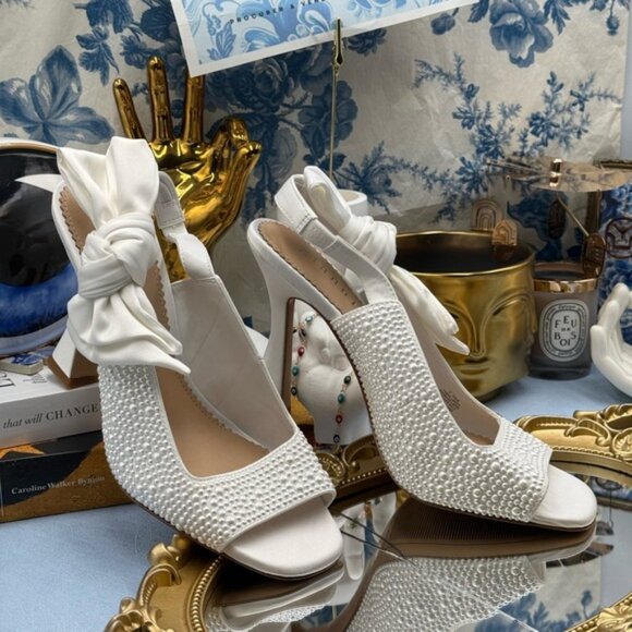 🆕 GIANNI BINI 🧿 NWOB Coray Pearl Embellished Satin Bow Slingback, Sz 7.5 - Picture 4 of 16